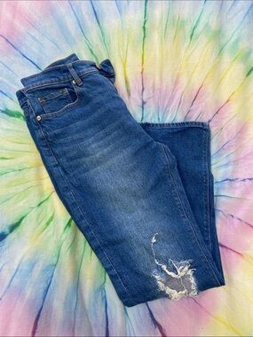 LOFT Straight-Leg Distressed Blue Jeans Lot 1